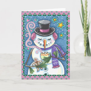 SNOWMAN, GINGERBREAD MAN, HOT CHOCOLATE MUG Blank Holiday Card