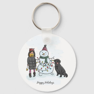 Snowman, Girl and Dog Key Ring