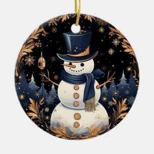 Snowman Gold Leaves Ornament