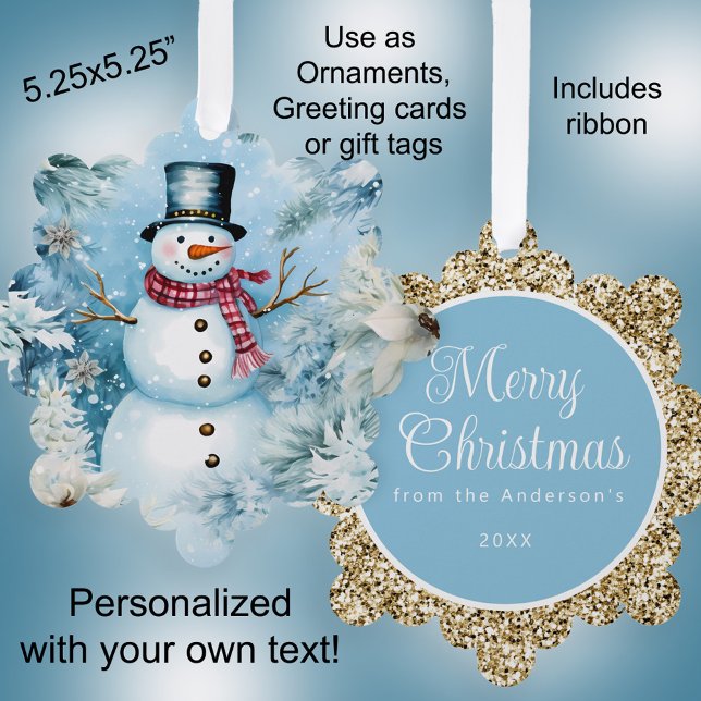 Snowman Gold Merry Christmas Greeting Tree Decoration Card (Creator Uploaded)