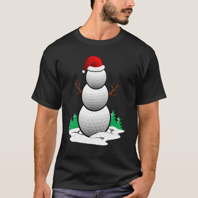 Snowman Golf Ball Santa Hat Christmas Pajama Xmas T-Shirt (Front)