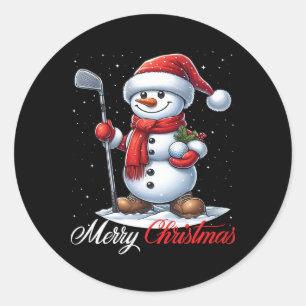 Snowman Golf Merry Christmas Snow Boys Girls Kids Classic Round Sticker