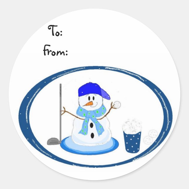 Snowman Golfer Classic Round Sticker (Front)