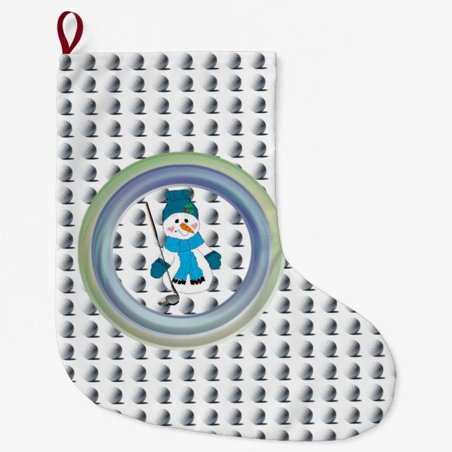 Snowman Golfer Seasonal Swing  Large Christmas Stocking (Front)