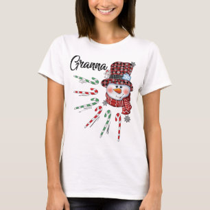 Snowman Granna Candy Cane Red Plaid Christmas T-Shirt