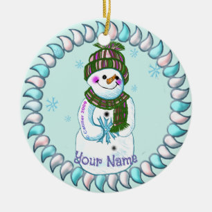 Snowman Granny Ceramic Ornament