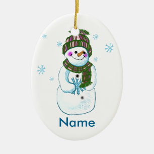 Snowman Granny Ceramic Ornament