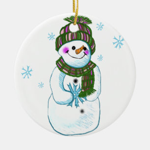Snowman Granny Ceramic Ornament