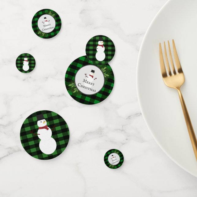 Snowman Green Buffalo Plaid Table Confetti (Group)