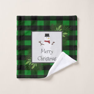 Snowman Green Buffalo Plaid Towel Set