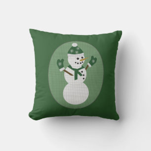 Snowman Green Christmas Cushion
