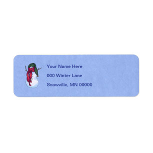 Snowman Green Hat Blue Return Address Label