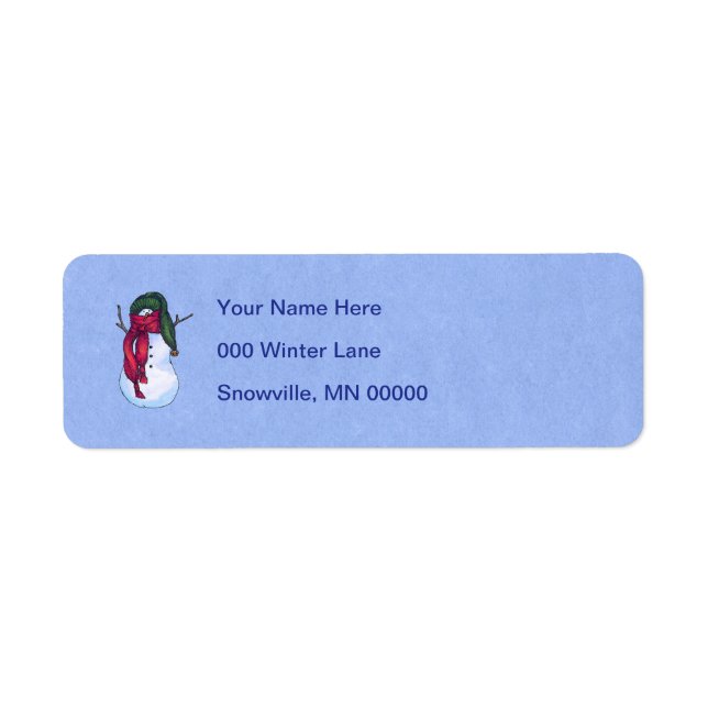 Snowman Green Hat Blue Return Address Label (Front)