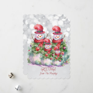 Snowman Greetings from the Name Family  Holiday Card