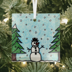Snowman Greetings Glass Tree Decoration