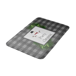 Snowman Grey Buffalo Plaid Bath Mat