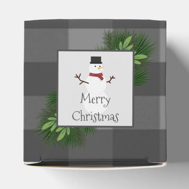 Snowman Grey Buffalo Plaid Favour Box (Top)