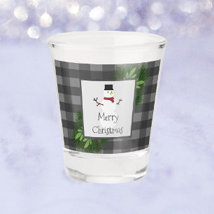 Snowman Grey Buffalo Plaid Shot glass