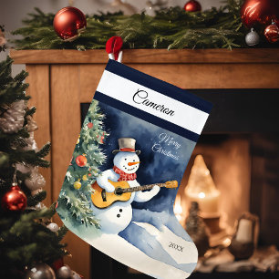 Snowman Guitar Personalised  Large Christmas Stocking