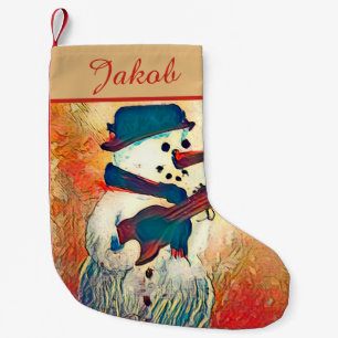 Snowman Guitar Personalised Small Christmas Stocking