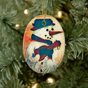 Snowman Guitar Personalized Ceramic Ornament