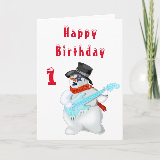 Snowman Guitar Player Birthday Card (Front)