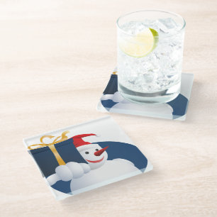 Snowman hands over gift... glass coaster