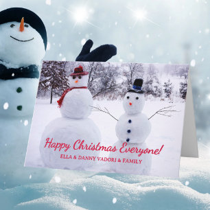 Snowman Happy Christmas With Family Name Holiday Card