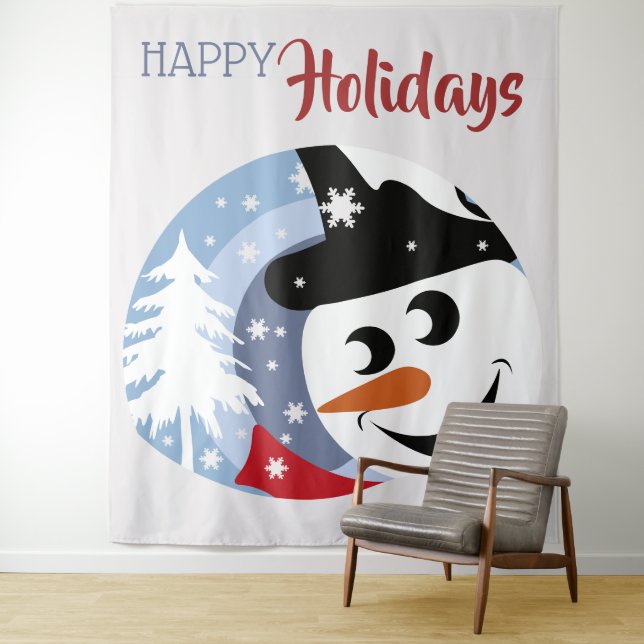 Snowman happy holidays Christmas greeting Tapestry (In Situ)