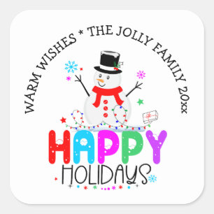 Snowman Happy Holidays Colourful Christmas  Square Sticker