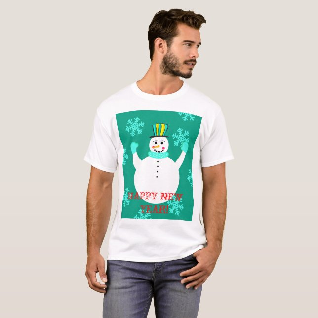 Snowman Happy New Year Men's  T-Shirt (Front Full)