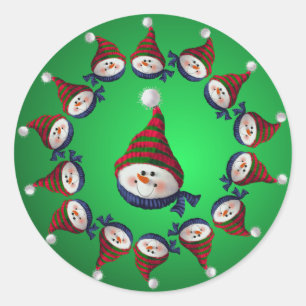 SNOWMAN & HATS by SHARON SHARPE Classic Round Sticker