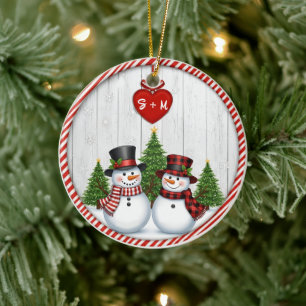 Snowman & Hearts Family Ceramic Ornament