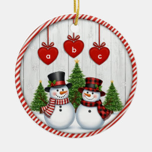 Snowman & Hearts Family Ceramic Ornament