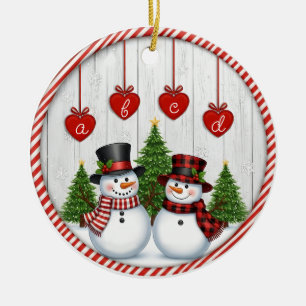 Snowman & Hearts Family Ceramic Ornament