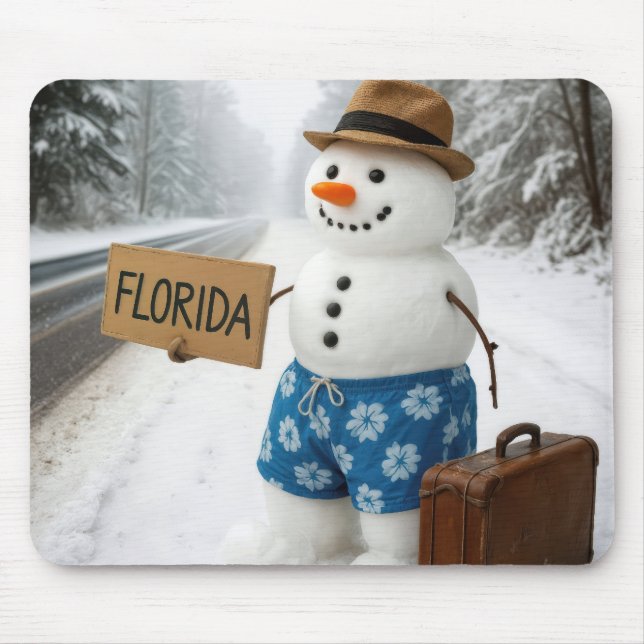 Snowman Hitchhiking to Florida Mouse Pad (Front)