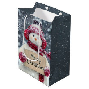 Snowman Holding a Merry Christmas Sign Medium Gift Bag