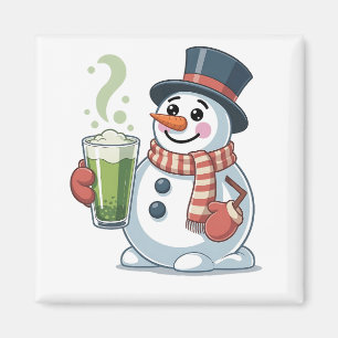 Snowman Holding Matcha Drink Christmas Lovers Magnet