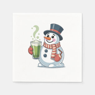 Snowman Holding Matcha Drink Christmas Lovers  Napkin