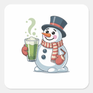 Snowman Holding Matcha Drink Christmas Lovers Square Sticker