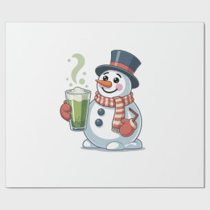 Snowman Holding Matcha Drink Christmas Lovers Wrapping Paper