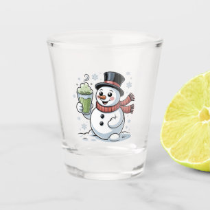 Snowman Holding Matcha Drink Christmas Shot Glass