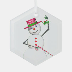 Snowman Holding Mistletoe Glass Tree Decoration