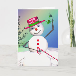 Snowman Holding Mistletoe Holiday Card