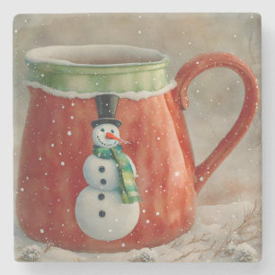 Snowman Holiday Christmas Art Coaster