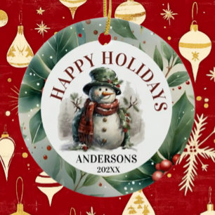 Snowman Holiday Christmas Wishes Ceramic Ornament