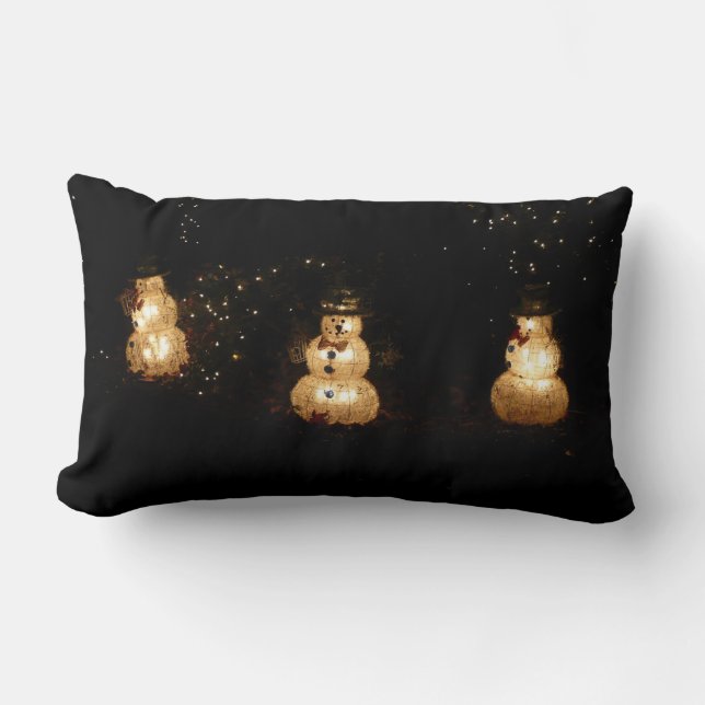 Snowman Holiday Light Display Lumbar Cushion (Front)