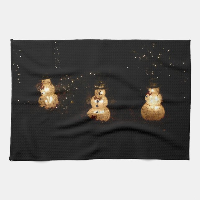 Snowman Holiday Light Display Tea Towel (Horizontal)