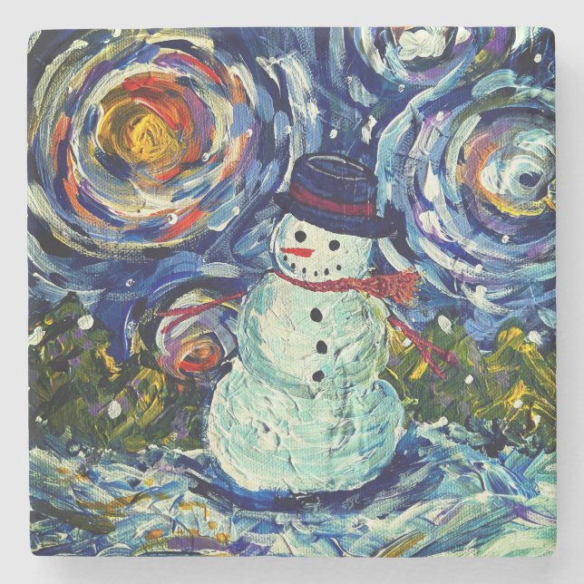 Snowman Holiday Stone Coaster (Front)