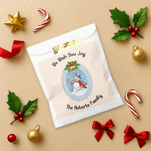 Snowman Holly We Wish You Joy Holiday Favour Bag